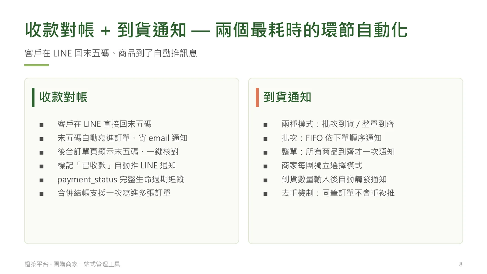 收款對帳＋到貨通知